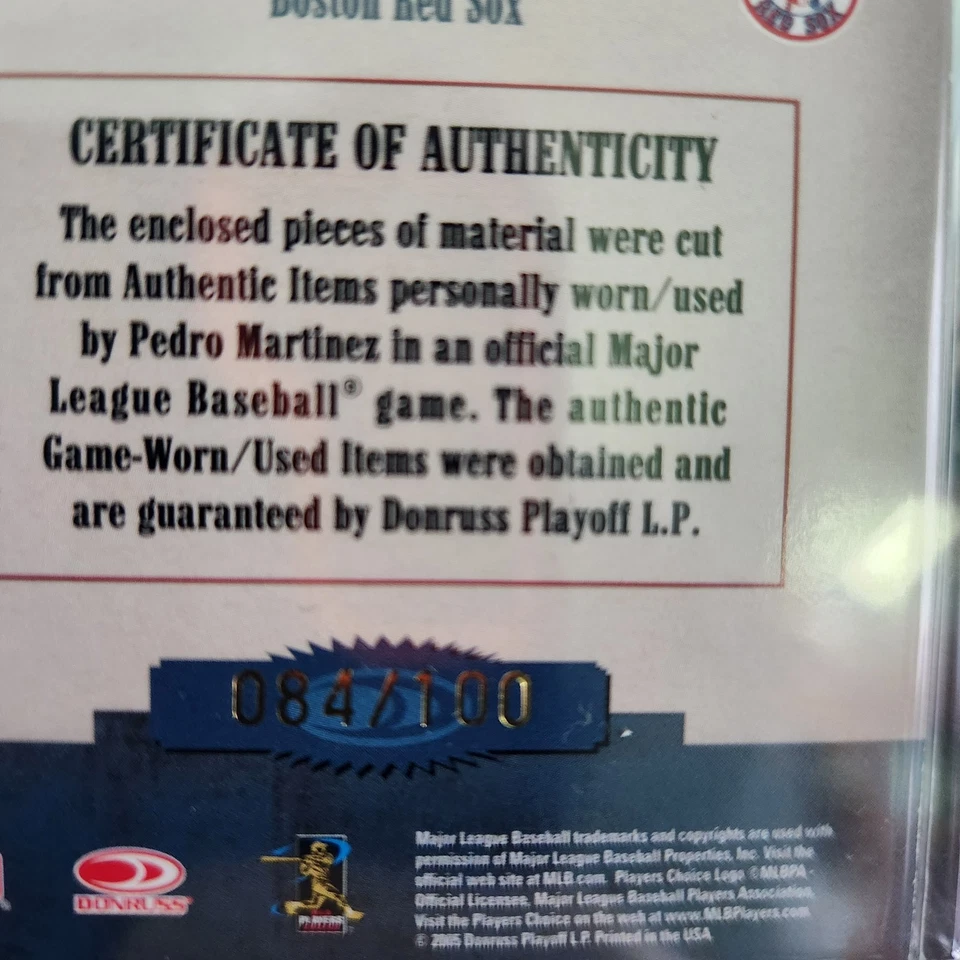 PEDRO MARTINEZ DONRUSS JUEGO REAL USADO DUELOS PARCHE 48/100 Solo Foto 3 de 3