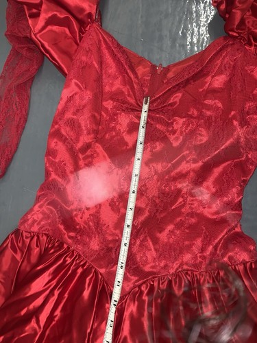 STUNNING Vintage 1980’s Red Satin & Lace Handmade Dress Long Lace Sleeves - Picture 12 of 17
