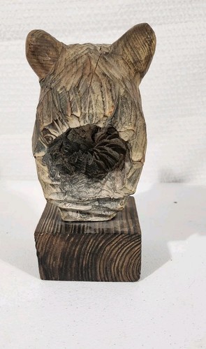 Unique Vintage Hand Carved Wood Bear Head Glass Eyes 8 " - Picture 4 of 7