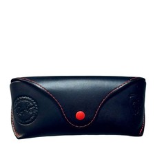 Ray-Ban x Ferrari Black Leather Eyeglass Case Red Button  Red Stitching