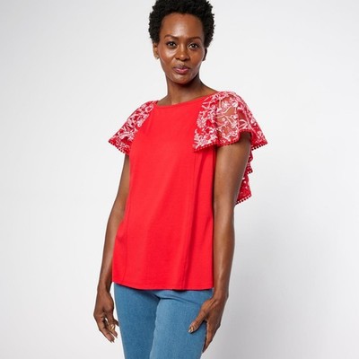 DG2 by Diane Gilman Burnout Lace Flounce Top Size S