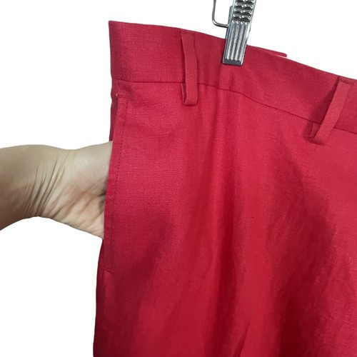 Pantalones Paul Fredrick 42 Nuevos con Etiquetas 100% Lino Calce Clásico Rojo Baya Sin Dobladillo - Imagen 12 de 16