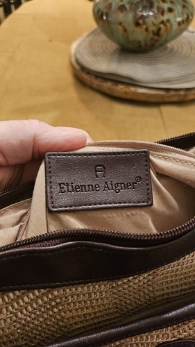 Vintage Etienne Aigner Shoulder Bag Woven Straw Purse Leather Strap Tan Trim - Picture 4 of 8