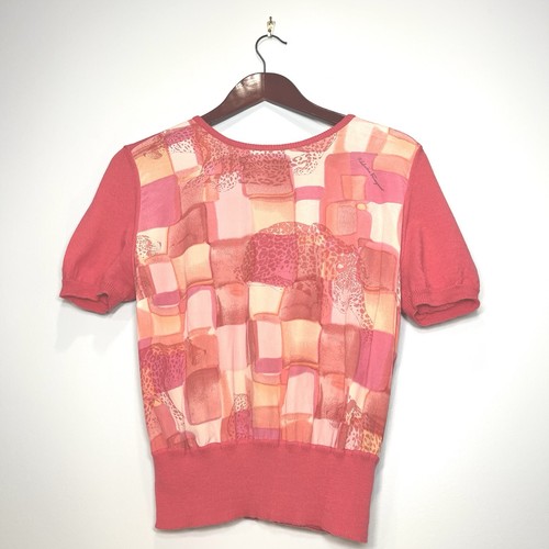 SALVATORE FERRAGAMO Women's Wool Silk Short Sleeve Sweater Coral Size Large**