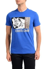 Roberto Cavalli Men's Blue Graphic Print Crewneck T-Shirt Sz S M L XL 2XL
