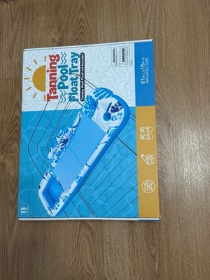 Tanning Pool Float Tray Inflatable Pool Float w/ Tray & Cup Holders Blue 61x18''