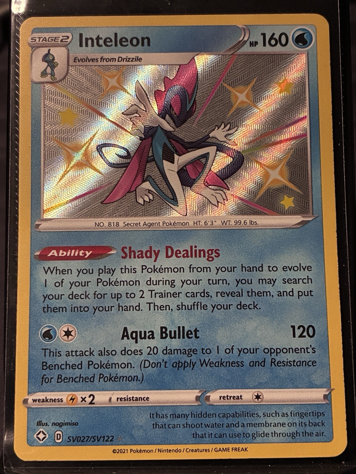 Pokemon Inteleon Shiny Holo Rare  Shining Fates: Shiny Vault SV027/SV122 NM
