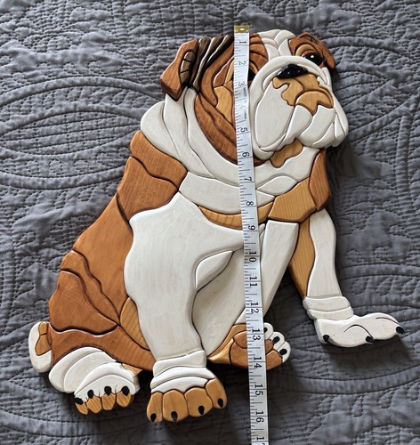 Arte de pared 3D artesanal hecha a mano en blanco y tostado del Bulldog Inglés - aprox. "16"" X15"" X2,5""" - Imagen 9 de 14