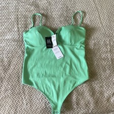 Express Green Solid One Piece Bodysuit Regular Size M