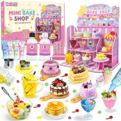 Mini Bake Shop DIY Toy Set, Making 14Pcs Pretend Desserts & Cakes, Resin & Cl...