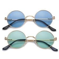 HJSTES Polarized Round Sunglasses Medium, 2 Pack Gold/Blue gold/Green
