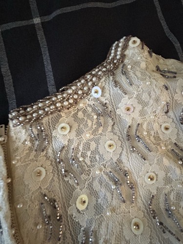 VTG 1960s Andora Beaded Sequin Lace Shift Party Dress Wedding Guest M Hong Kong - Picture 13 of 24