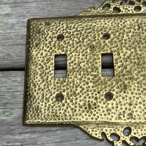 vtg Solid Brass Hammered Pierced Finish Wall Light Switch Plate Cover 4 toggle A - Picture 3 of 10