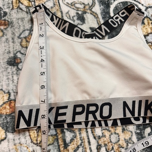 Nike Pro Dri Fit Sports Bra Unpadded Black Logo Band White Womens XS - Picture 4 of 7