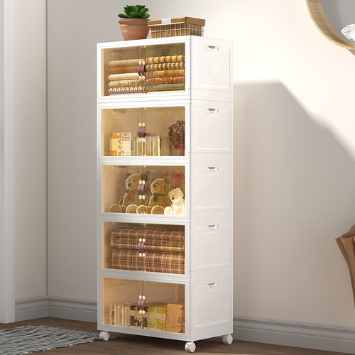 Tragbarer Schrank Faltbare Aufbewahrungsbox Transparente Lagerbox mit Rollen DE - Bild 16 von 42
