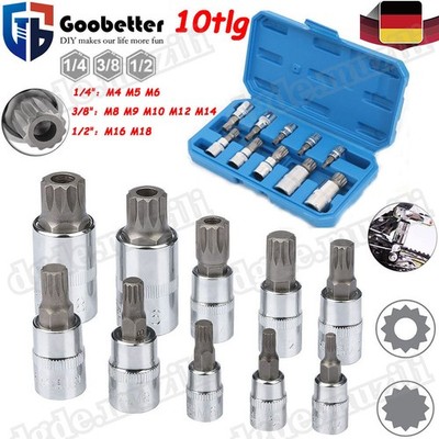 10tlg Vielzahn Steckschlüssel Satz Innen M4-M18 Bits Set Innenvielzahn XZN Nüsse