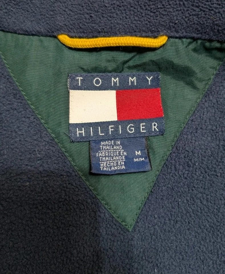 Vintage Tommy Hilfiger Windbreaker Jacket Large Green Yellow Fleece - Image 4 of 4