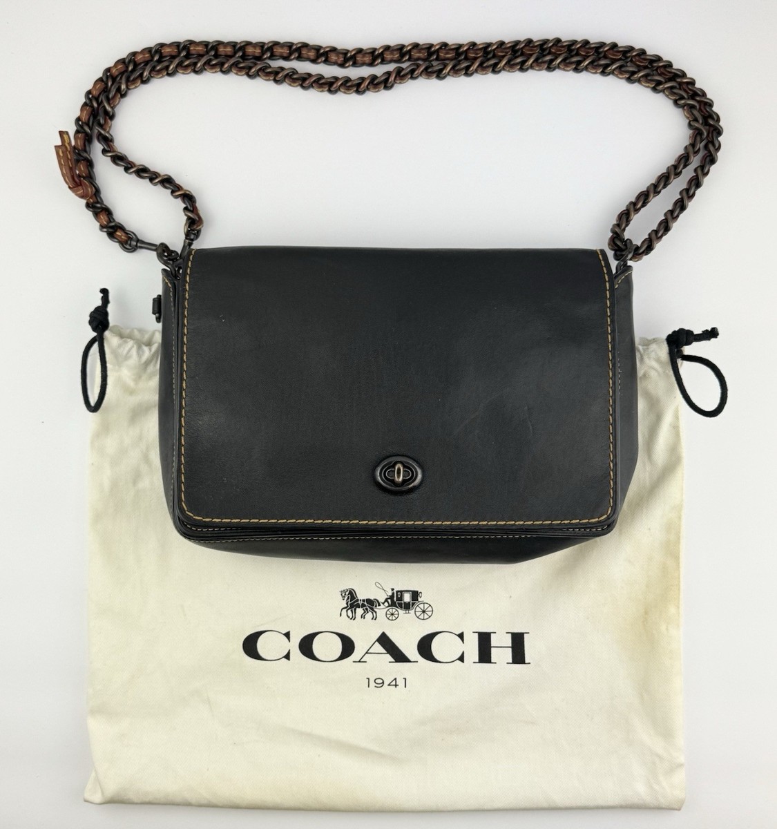 COACH Genuine Glovetanned Leather Crossbody Black Bag DK-20215