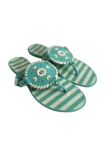 Jack Rogers Women’s Georgica Teal White Stripe Jelly Thong Sandals Size 7 - Picture 2 of 13