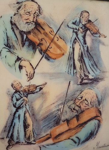 Hand Etched Artini Engraving Tile Man Men Violin in 12x10.5" Wood Frame Maurleon - Picture 2 of 19