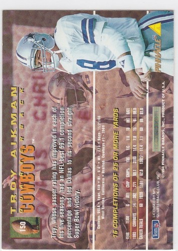 1994 Pinnacle Troy Aikman Football #150  - Picture 2 of 2