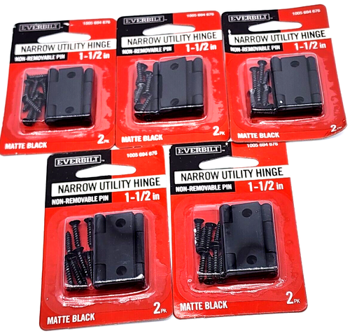 5 paquetes Everbilt #28877 1-1/2" bisagra utilitaria estrecha (paquete de 2) negro mate - Imagen 1 de 3