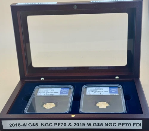 LOT OF TWO; 2018 & 2019 W $5 American Gold Eagle NGC PF70 FDI ED MOY