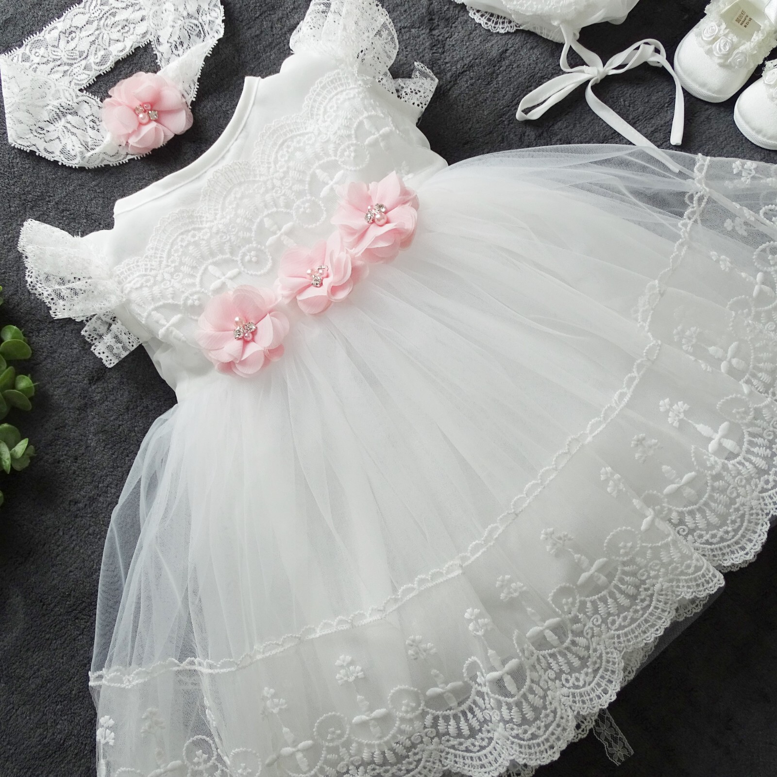  Taufkleid StirnbandSchuhe Babykleid, Gr 56,62,68,74,80,86,92,98
