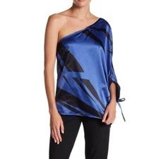 NWT Halston Heritage One Shoulder Colorblock Blouse, Size Small