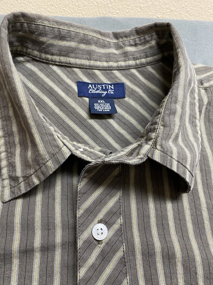 Camisa masculina Austin Clothing Company listrada cinza XXL com botões bolso casual SS - Imagem 3 de 4