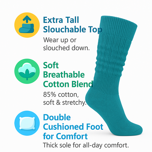 1 Pair  Slouch Socks for Women Shoe Size 5-10 Cotton Extra Heavy and Extra Long - Picture 193 of 292