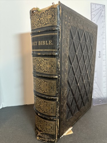 1867 HOLY BIBLE folio William Collin’s Glasgow LONDON leather RARE family BIBLE - Foto 2 di 22