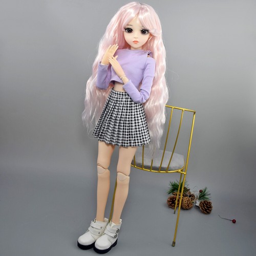 Muñeca 1/3 BJD 60 cm articulada con bola SD muñecas moda niñas rosa peluca vestido montado - Imagen 9 de 21