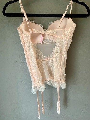 Victorias Secret Sexy Garter Slip Shimmer Lace Red Blush 34C Lingerie Honeymoon - Picture 4 of 5