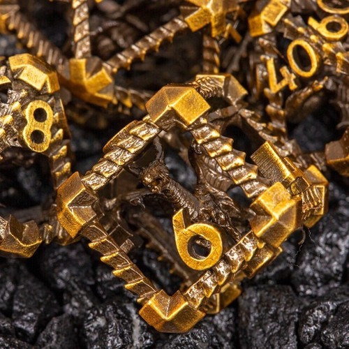 Sage's Draconic Prison Bronze Cage Hollow Metal Polyhedral Dice Set DnD TTRPG - Picture 2 of 13