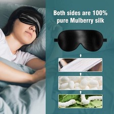 Mulberry Silk Sleep Eye Mask  Blindfold - Padded Shade Cover, Black Travel Mask