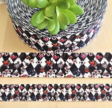 7/8  1.5" 1 YD Alice in Wonderland Grosgrain Ribbon Playing Cards Harlequin
