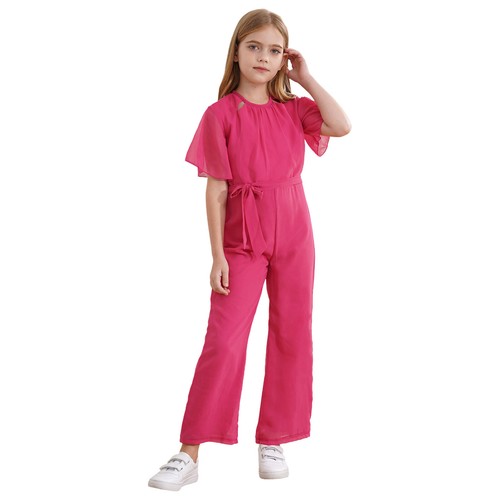 Kids Girls Rompers Bridesmaid Bodysuit Fashion Leotard Beach Overalls With Belt - Picture 11 of 71