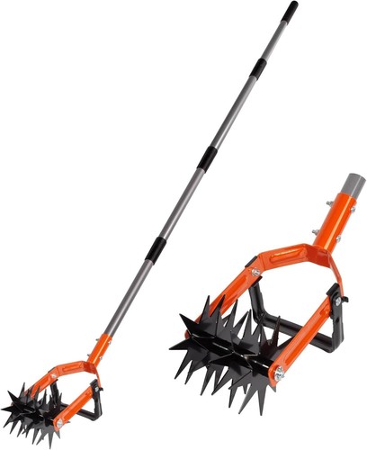 Rotary Cultivator Tool, Adjustable Garden Hand Tiller with Stainless Steel Pole