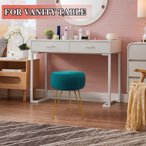 ECOMEX Velvet Round Ottoman with Metal Legs, Upholstered Pleated Round Ottoman - Picture 5 of 8