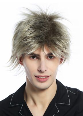Perücke Herren Damen kurz toupiert wilde Strähnen 80s retro Blond Mix wig