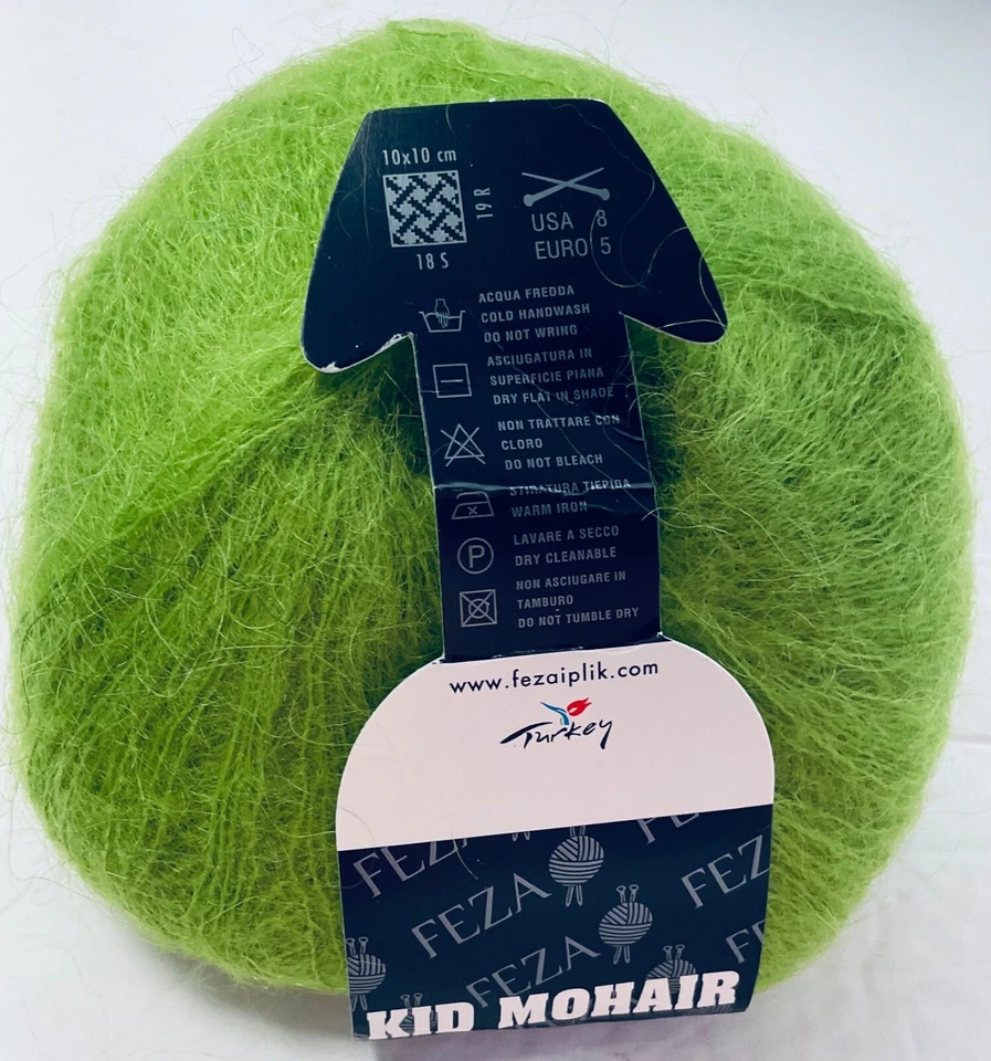 Feza Kid Mohair Yarn Lot of 2 Apple Green New Vintage Soft Halo - Image 4 of 4
