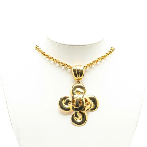 CHANEL Necklace Pendant choker Chain AUTH kenken Gold Tone Flower Gp Vintage - Picture 6 of 6