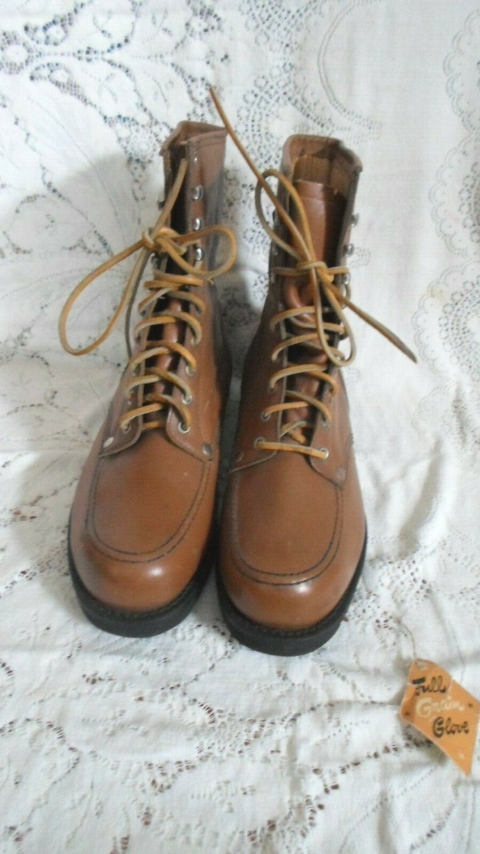VINTAGE Full Grain Glove Leather Lace up WORK BOOTS New 9
