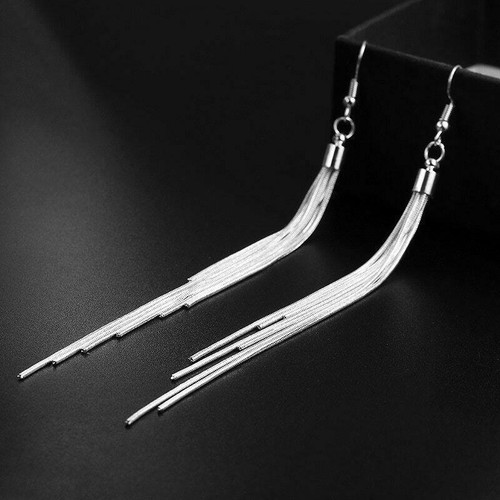 925 Sterling Silver Filled Gem Stone Rhinestone Long Drop Earrings Women Jewelry - Picture 3 of 6