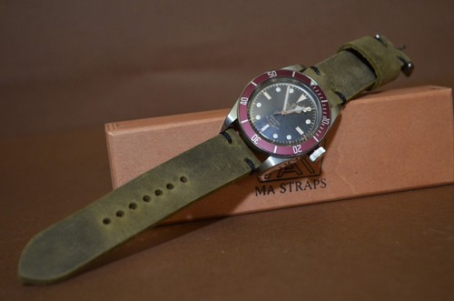 PULSERA RELOJ 22 20 18 MM SAVAGE I CUERO TOPO VERDE MA STRAP VINTAGE PARA TUDOR - Imagen 7 de 12