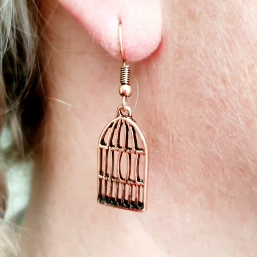Bird Cage Earrings Blue Enamel Rose Gold Plated Quality Fashion Costume Earrings - Video 1 of 1