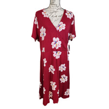 Old Navy Burgundy Floral V-Neck A-Line SS Wrap Dress - Women's 2XL (NWT)