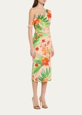 New $1890 CAROLINA HERRERA Floral-Print Ruched Bodice Off-Shoulder Midi Dress 12