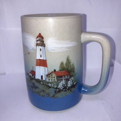 Otagiri Coffee Mug w/ LIGHTHOUSE GULLS SAILBOATS SUNSET  WATER SCENE. 5 ''